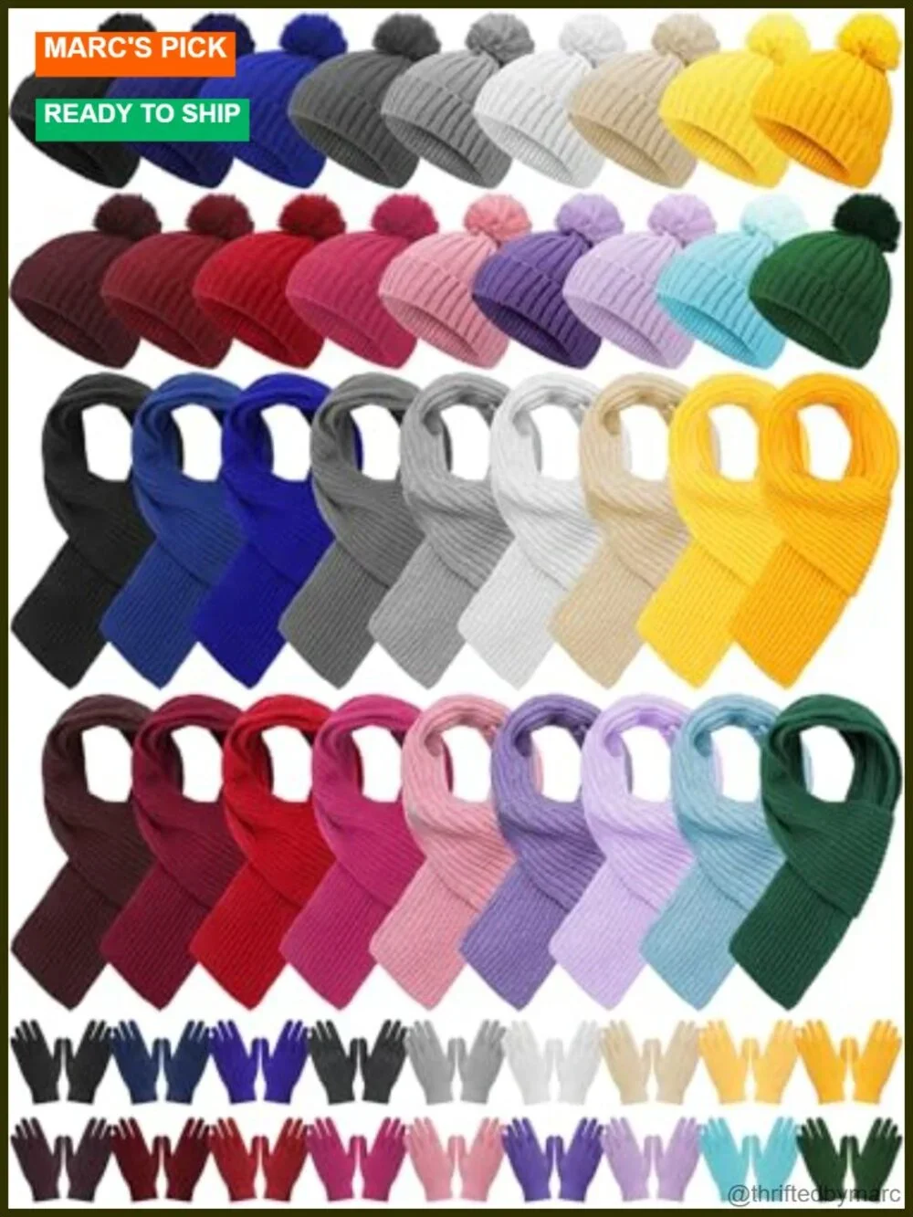 Kids Winter Hat Gloves Scarf Set Knit Pom Beanie Warm 5-10 Boys Girls 18 Pack